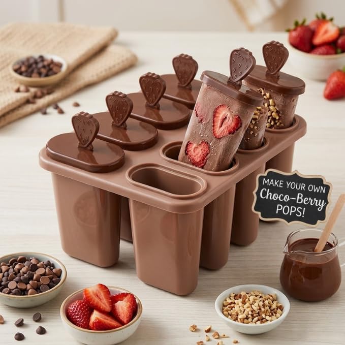 Image of BPA Free Ice Lolly and Kulfi Maker Set of 8 Reusable Popsicle Moulds Food Grade Plastic Ice Cream Popsicle Maker for Home Kitchen Multicolor (Brown)