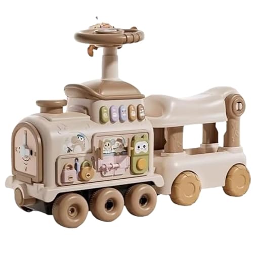手押し車 足けり乗用玩具 ベビーウォーカー 乗り物/手押し車 2in1 子供用ウォーカー 知育玩具 歩行練習 指先の運動 おしゃれ かわいい 誕生日プレゼント 出産祝い 男の子 女の子 (5-in-1 ミルクコーヒー ミニトレイン - 速度調節可能 (5-