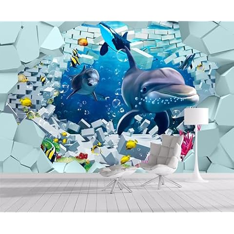 Custom Size Wall Murals,3D Sea Underwater World Dolphin Shark Natural Scenery Cover