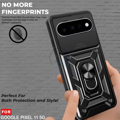 Image of AESTMO Tough Armor Google Pixel 11 Bumper Back Case Cover | Ring Holder & Sliding Camera Shield Cover | 360 Degree Protection Back Case Cover for Google Pixel 11 (Black)