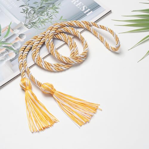 Image of ONUPGO Gold White Graduation Cord, Graduation Honor Cords Rayon Braided Tassel Cord for 2026, 68 inch Polyester Yarn Long Robe Honor Rope for Graduation Students, Bachelor Gown
