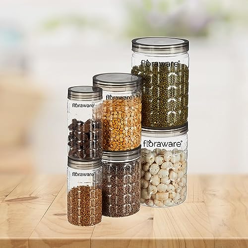 Image of Floraware Jar Container, Set of 18 (6 pcs x 280 ml Each, 6 pcs x 500 ml Each, 6 pcs x 1000 ml), Kitchen Organiser, BPA Free, Stackable (Black)
