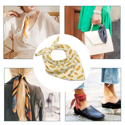 Cartoon Ramen Noodle Pattern Fashion Square Bandanas Silk Like Kerchief for Women Gift Packed4