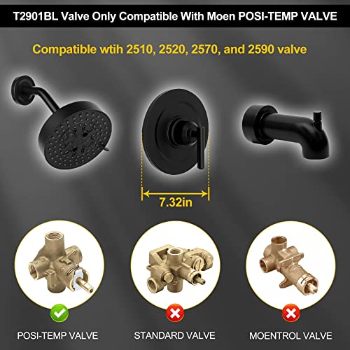 T2901Bl Black Shower Handle Compatible With Moen T2901Bl Trim Kit, Black Shower Valve Trim Kit, Matte Black Shower Valve Suitable For All Styles Of Bathrooms, Easy To Install, Lifetime Warranty #TOP4