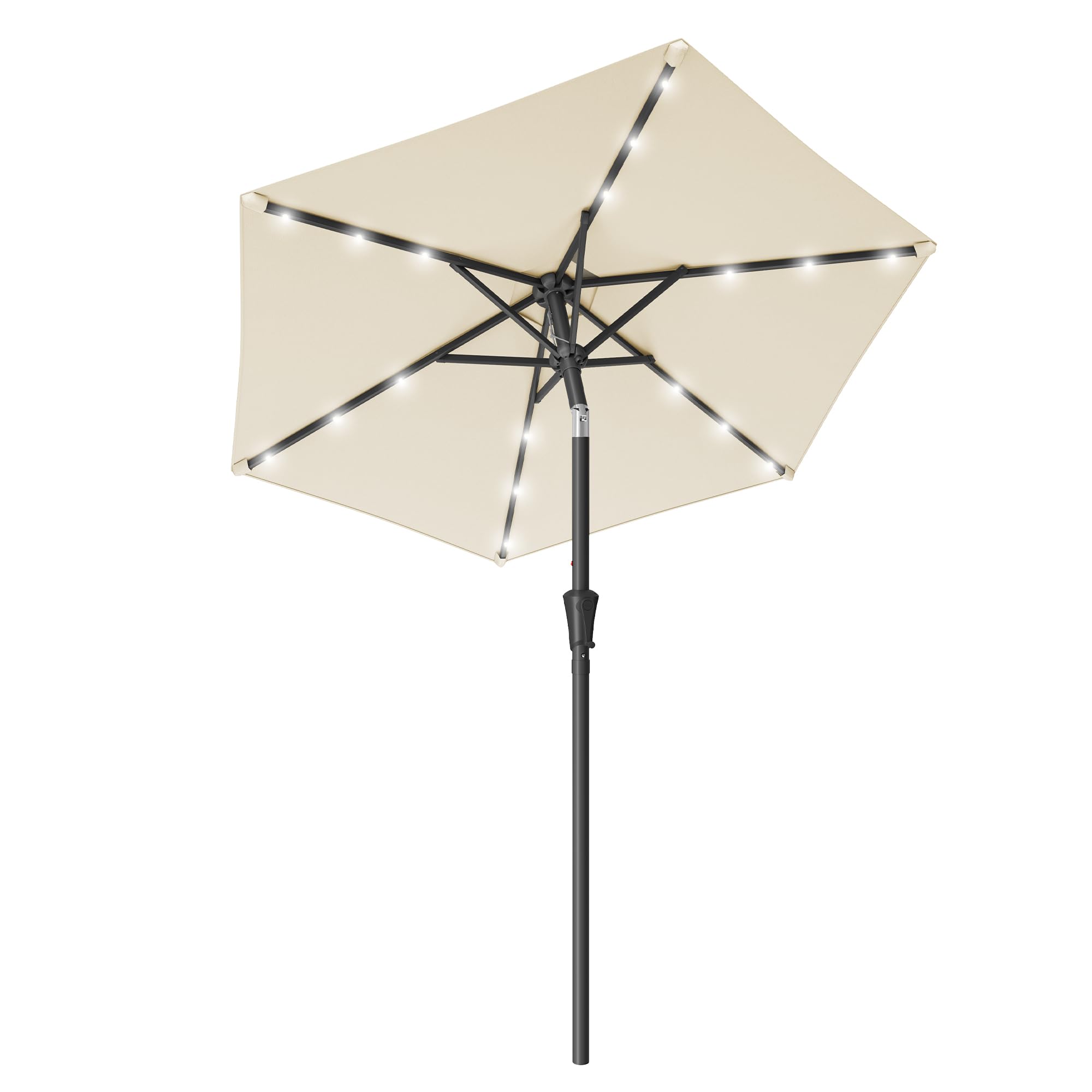 Songmics Beige 2.1 M Garden Parasol Umbrella, 32 Solar Powered Led Lights, Upf 50+, 30° Dual-Tilt System, Outdoor Terrace Pool Balcony, Without Base, Gpu222lz01