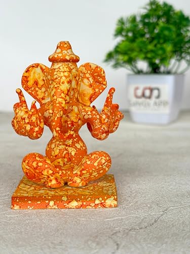 Image of Salvus APP SOLUTIONS Double Side Face Yellow Shade Ganesh Statue for Shining and Bright Future Decorative Showpiece for Car Dashboard, Home-Office Decor(2x3 inch)