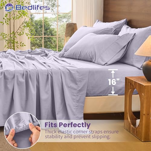 Image of Bedlifes 100% French Linen King Bed Sheet Set - 16 inch Deep Pocket, 4-Piece | Soft & Durable, Breathable & Cooling, Pure Flax Linen, OEKO-TEX Certified, Moisture-Wicking, Easy Care, Machine Washable