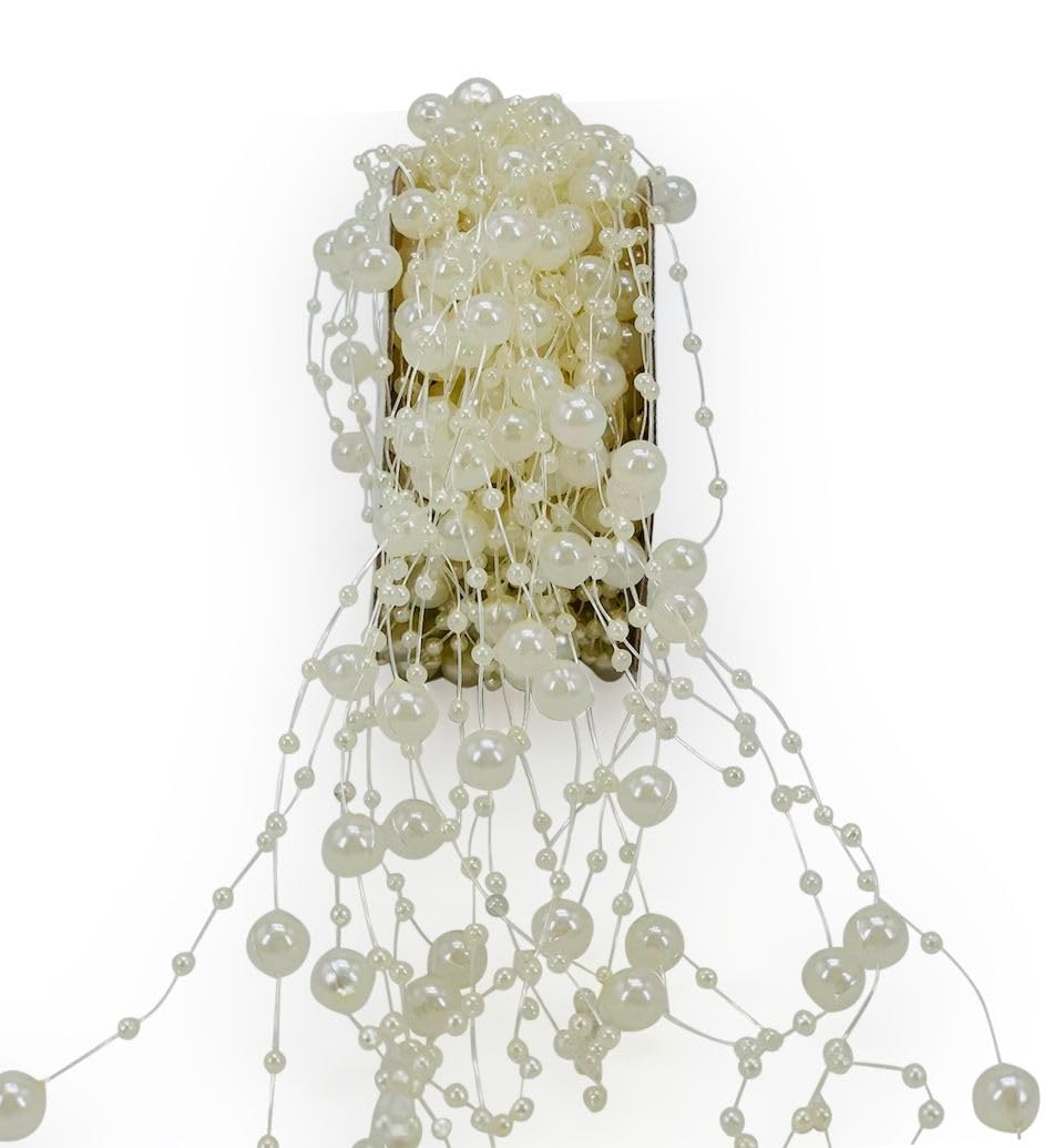 Wrap Concepts Pearl String (Pack of 50) | Decoative Item for Crafts, vase Filling, Weddings, Birthday Parties, Home Decor, DIY and Other. (Ivory)-image-20