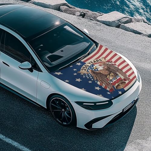 Image of 250 Years American Flag Car Front Hood Cover Eagle Car Hood Cover Banner for Women Men Automotive Hood Covers All-Season Protection Cars Sedans Accessories Decor