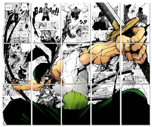 Image of Moment Prints Zoro Manga Collage Poster Set - Set of 15, 210 mm x 297 mm, 300 GSM Paper, Zoro Posters For Anime Fans (Zoro Manga 1) - Glue Dots Included, Cardstock