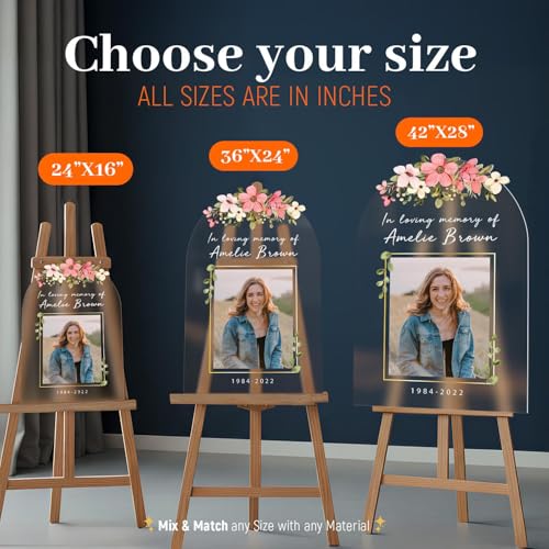 Image of Personalized in Loving Memory Sign for Funeral with Photo - Floral Funeral Welcome Sign - Custom Funeral Sign - Celebration of Life Decorations