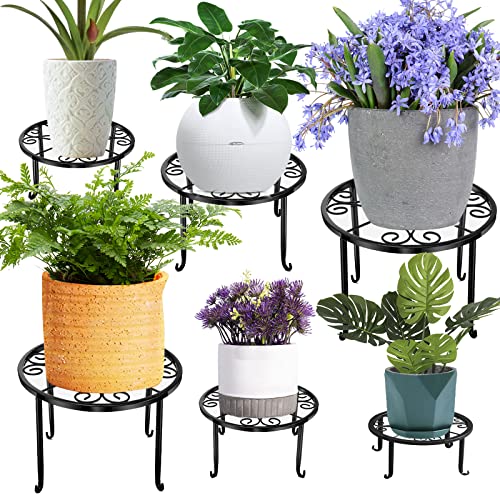 6 Pack Metal Plant Stand Indoor Outdoor Plants Holders-Flower Potted Stands Rack for Multiple Plants,Sturdy Iron Pot Round Shelf,Modern Stylish Holder Decoration for Garden Home Kitchen Yard Patio