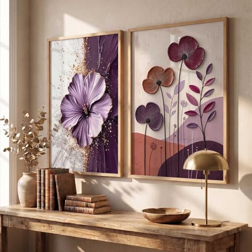 Image of kotart BLUE flower Art Wall Painting modern Home Decoration With Frame For Living Room Bed Room Hotel Wall Decor Digital Reprint Set of 2 (10X13 INCH)