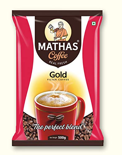 Mathas Gold Coffee Powder | Leading Indian Filter Coffee | 80% Coffee 20% Chicory (Gold, 500gm)
