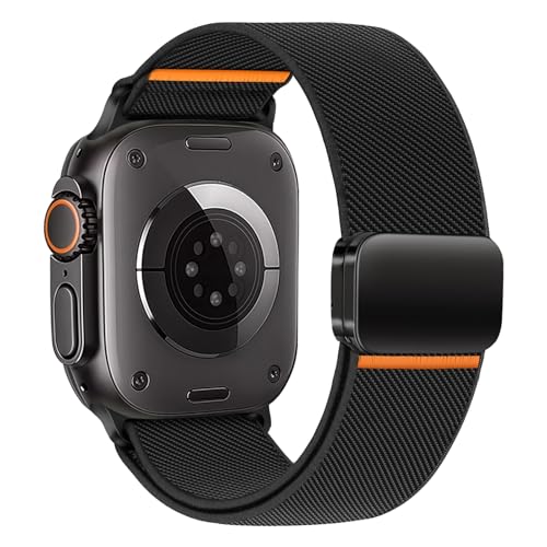 Magnetic Nylon Bands for Apple Watch Ultra 2 Band for Men 49mm 46mm 45mm 44mm 42mm iWatch Man,Stretchy Fabric Elastic Sport Strap Wristband for Apple Watch Series 10 9 8 7 6 5 4 3 SE Ultra2/Ultra