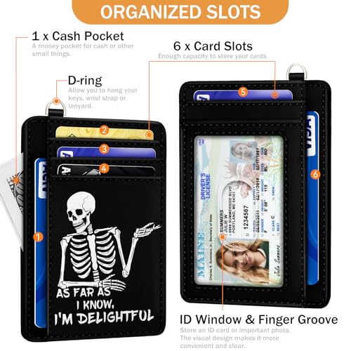 Image of Yonlevres Skeleton Credit Card Holder Slim RFID Wallet Women Wristlet Funny | Front Pocket, Handy, RFID Blocking, Woman Girls Ladies Gifts, D-ring for Keychain,Thin Mini Card Case, ID Window, PU Leather