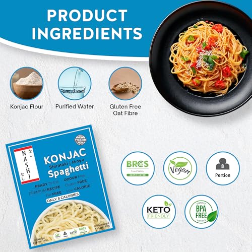 Nashi Shirataki Konjac Moyu Spaghetti – Keto-freundliches Essen, Glucomannan-Premium-Rezept für geruchsfreien Geschmack, geeignet für vegane, fettfreie kalorienarme Ernährung Verzehrfertig (8×190g)