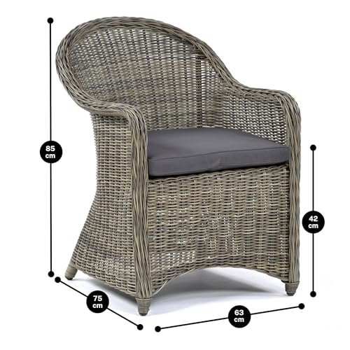 BrackenStyle Regent Rattan 4 Seat Dining Set - 100cm Round Garden Dining Table & 4 Arm Chairs Set - Luxury Patio Furniture - Tempered Glass Top with Parasol Hole - Image 3