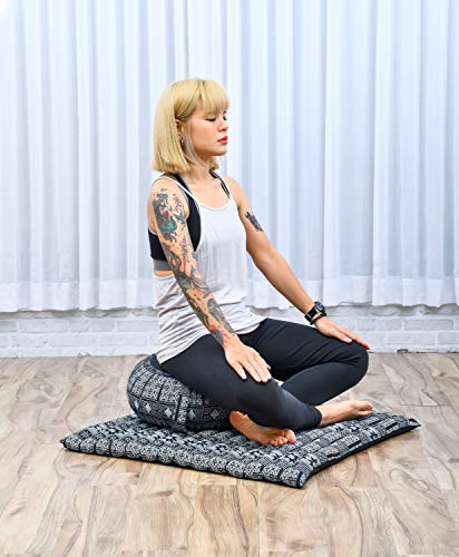 Image of Leewadee Meditation Cushion Set - 1 Round Zafu Meditation Pillow and 1 Square Roll-Up Zabuton Meditation Mat, Pillows Bundle Filled with Kapok