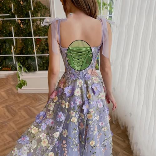 Women's Tulle Prom Dresses 3D Flowers Long Corset Ball Gowns Flower Lace Formal Party Dress2