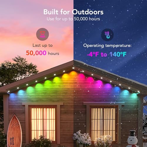 Image of 100FT Permanent Outdoor Lights - IP65 Waterproof RGB Eaves Lights with Smart App /Remote Control,for Christmas, All Holiday Party, Daily and Accent Lighting, House Roof and Garden Decoration