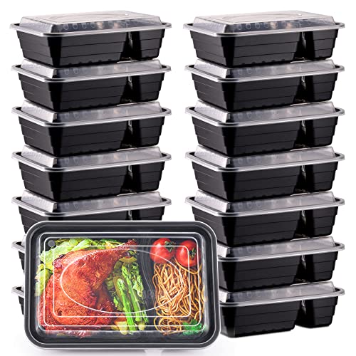 Kitch’nmore 38Oz Meal Prep Containers, Extra Large &Thick, 2 Compartment With Lids,Food Storage Container,Reusable Plastic Bento Lunch Box,Disposable Bento Box,Stackable, Microwave/Freezer/Dishwasher Safe, Bpa Free (30Pack) #TOP3