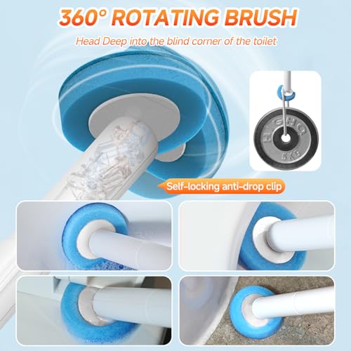 Image of Disposable Toilet Brush,Wall Mounted Disposable Toilet Bowl Cleaner Wand,Automatic Pop-Out & Close Toilet Scrubber with Holder 8 Cleaner Refill Pads 360 Deep Clean for Bathroom Cleaning