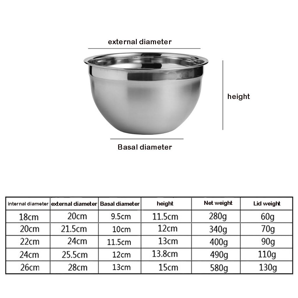 Salatschüssel, mit rutschfeste Silikonböden multifunktional als Rührschüssel Salatschüssel Servierschüssel, stapelbar Müslischale aus Edelstahl(Size:22cm,Color:Silber)