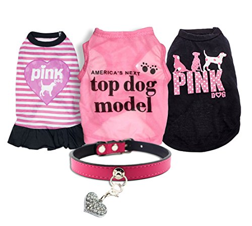 Ollypet Puppy Clothes For Small Dogs Pink Variety Dresses 3 Pcs Pack Sleeveless Shirts Cute Collar Pendant Accessories Stylish Princess Pet Set Casual Breathable Cotton Summer Outfits (M) #TOP16