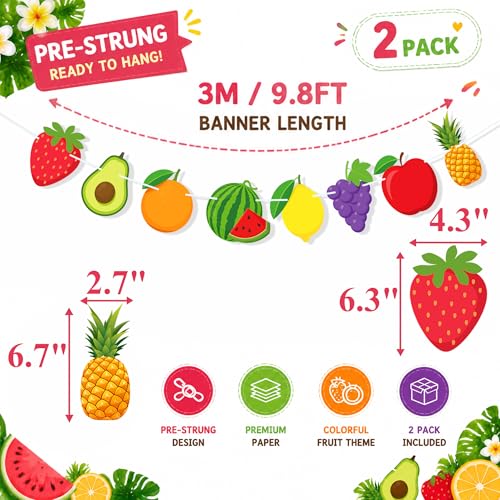 Image of Tropical Fruit Garland Banner Hawaiian Fruit Themed Birthday Party Decorations Baby Shower Photo Props Watermelon Pineapple Strawberry Party Supplies Favors