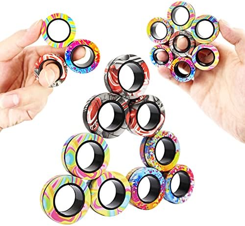 MBOUTrising 9Pcs Magnetic Ring Fidget Spinner Toys Set, Newest camo Fingers Magnet Rings, ADHD Stress Relief Magical Toys for Training Relieves Autism Anxiety, Great Gift for Adults Teens Kids