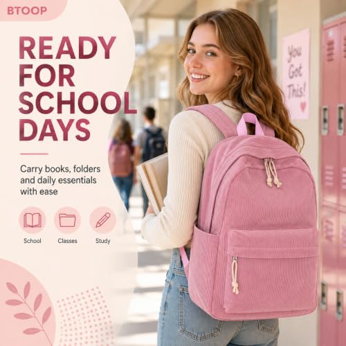 Image of BTOOP School Backpack for Teens Large Corduroy Bookbag Lightweight 15.6 inch Laptop Bag for Girls Women Casual High School College