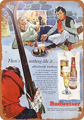 Tarfy 1949 Buweiser and Skiing Decoración de Pared Retro Vintage Estaño Sign Decoración Bar Café Buenas Noches Té Barbacoa Tienda