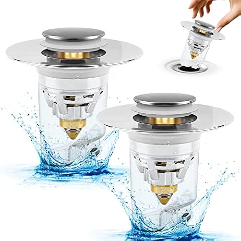 2 Pack Sink Plugs, zootop Pop up Sink Plugs with Drain Strainer Universal Bounce Core Drain Plug No Overflow Sink Stopper Replacement with Anti-Odour Cover Basin Drain Filter Plug for 33-42mm Cover
