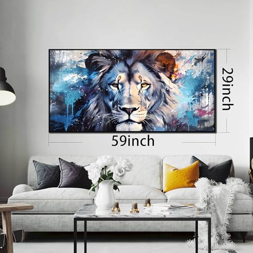 Lion Wall Art for Living Room, Animal Canvas Wall-Decor for Bedroom, Blue Picture Print, Large Size 59x29 Inches Framed by ENTANUB - Used condition - Image 7