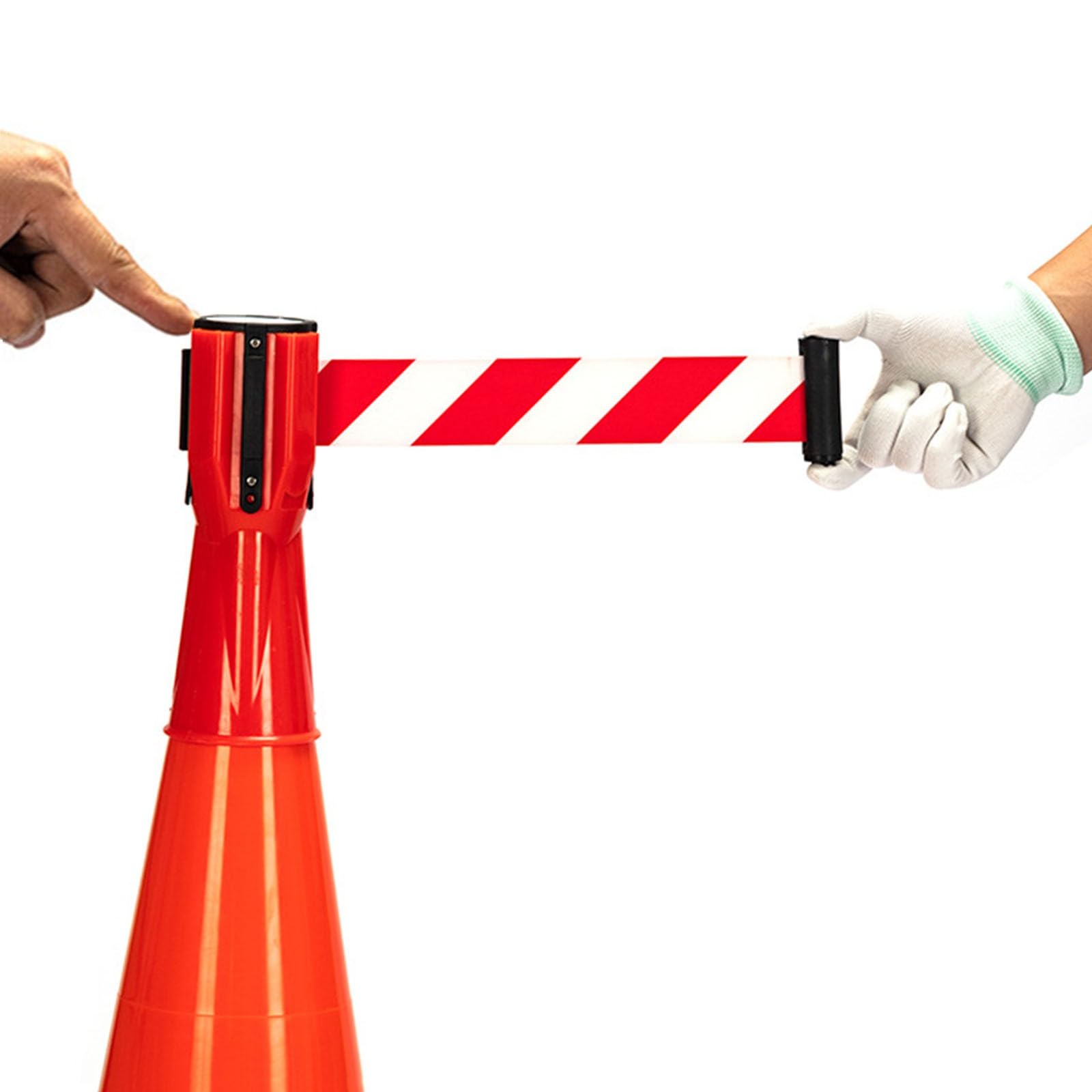 Tavkomco 6.6/9.8/16/32FT Cone-Mounted Retractable Belt, Cone Barrier Retractable Topper for Traffic Cone,Need Interlocking Multiple Units(B,5M(16FT))
