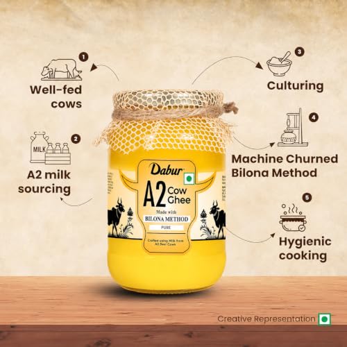 Image of Dabur A2 Cow Ghee - 500ml | Rich in Vitamin A | Made with Bilona method | Crafted using milk from A2 desi cows