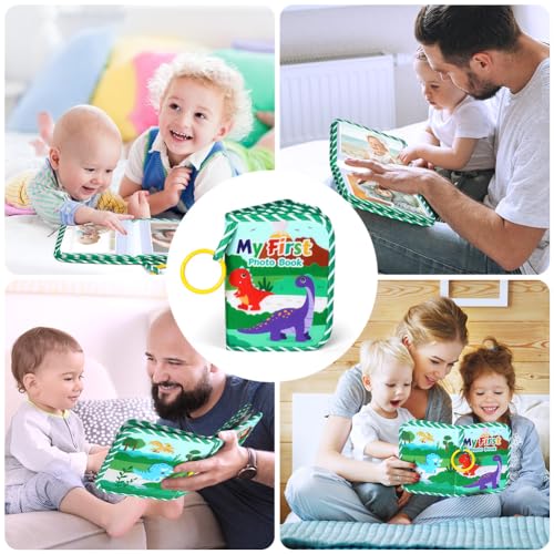 Aolso Baby Fotoalbum 17 Fotos, Baby Fotobuch mit Anhänger, Babyalbum aus weichem Stoff, Mein erstes Familienalbum, Fotoalben Erinnerungsbuch Geschenke für Kinder Baby ab 0 Monaten (Dinosaurier)