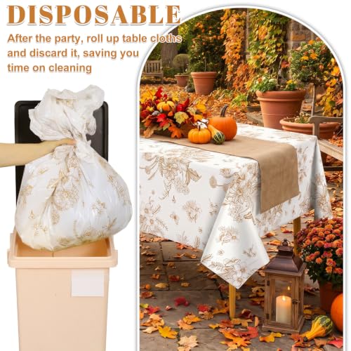 Image of NatNarr 3 Pcs Orange Floral Plastic Tablecloths, 54 X 108Inch Fall Party Tablecloth Disposable Table Cloth Orange and White Porcelain Tables Decor for Autumn Dinner Harvest Wedding Birthday Picnic