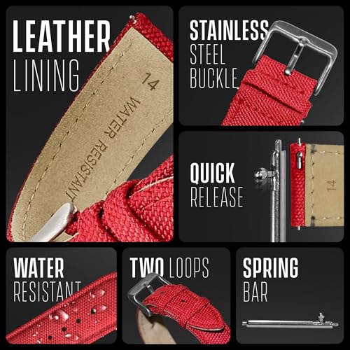 Image of Alpine Cordura Fabric Watch Band - Quick Release Replacement Watch Bands - Water Resistant Back Lining Leather Strap - Watch Bands for Women & Men - Compatible with Regular & Smart Watch Bands
