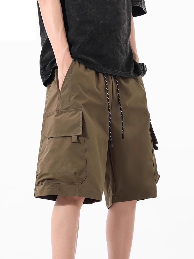 Men's Shorts Workwear Ice Silk Loose Fit Summer Athletic Shorts-Khaki-Medium