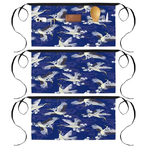 Lot de 3 tabliers courts avec 3 poches multicolores pour cuisine