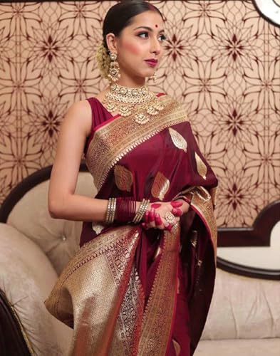 Image of SIRIL Women's Banarasi Kanjivaram Soft Silk Jacquard Saree with Unstitched Blouse Piece