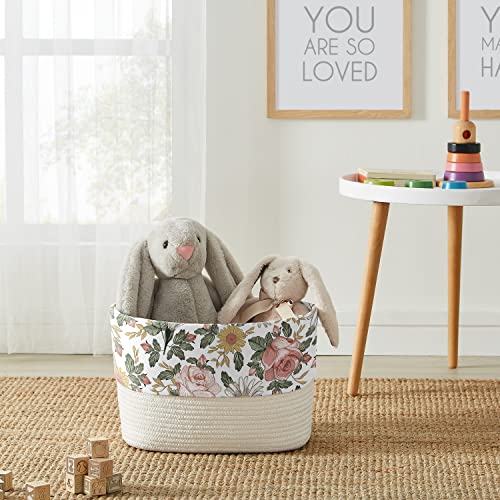 Sweet Jojo Designs Blush Pink Yellow Vintage Floral Boho Girl Woven Storage Basket Decorative Cotton Rope Lined Bin Baby Nursery Kids Bedroom Toys Closet Shelf Organizer Bohemian Shabby Chic Farmhouse #TOP1