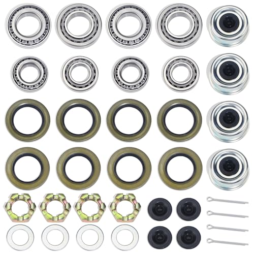 GREPSPUD 4Sets 25580 15123 Trailer Axle Hub Bearings Kit with 21333TB/10-10 22333TB/10-36 Grease Seals 2.44 Dust Caps Cotter Pins Nuts & Washers for 5200 to 6000 lbs Trailer #D42 Tapered Spindle
