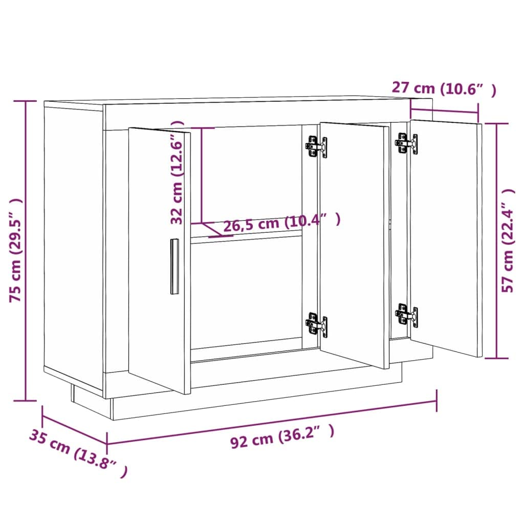 Sideboard Räuchereiche 92x35x75 cm Holzwerkstoff mit viel Stauraum für Wohnzimmer Esszimmer Flur und Büro, platzsparend, vielseitig, mit Türen und Ablagen, ideal für Ordnung und Dekoration