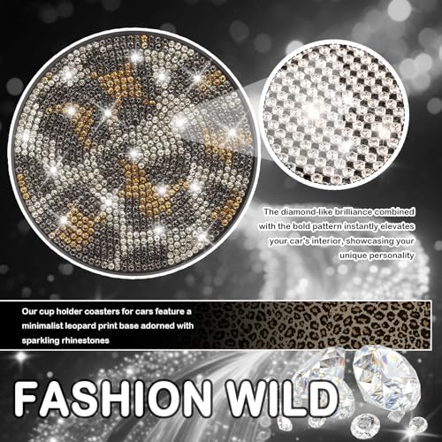 Juego de 2 portavasos leopardos con brillantina para autos miniatura 5