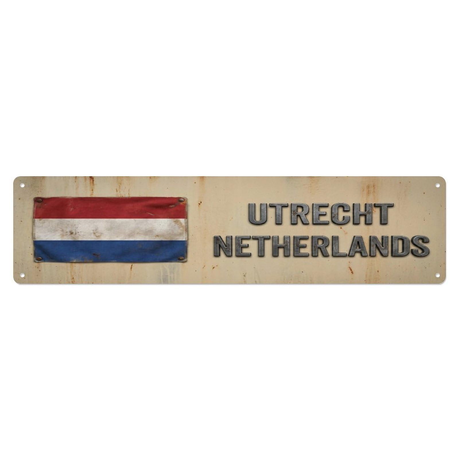 Metal Tin Sign Vintage Utrecht Netherlands Flag Decor Rustic Travel
