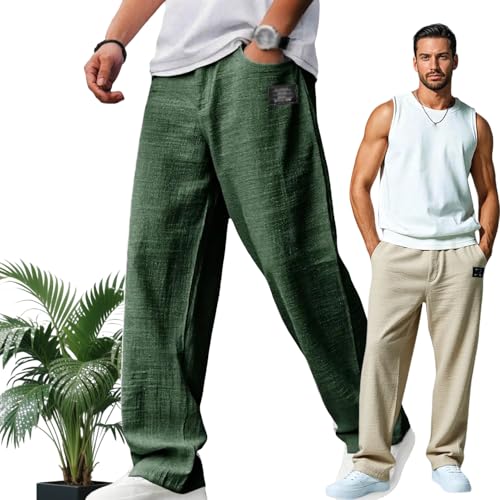 Mokaloha Pants, Mens Casual Pants Hemp Fabric, Mokaloha Mens Pant, Drawstring Trousers for Men Embroidered Logo