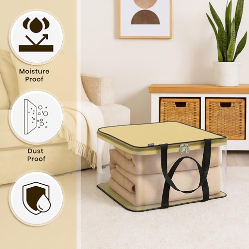 Image of Storite 2 Pack Nylon Wardrobe Bag Underbed Moisture Proof Cloth Storage Organizer, Storage box for Clothes Saree Bags with Zippered Closure & Handle Square (Khaki,39x35,22 cm)